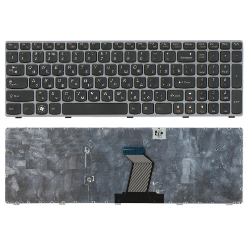 Клавиатура для ноутбука Lenovo IdeaPad Y570 черная с серой рамкой