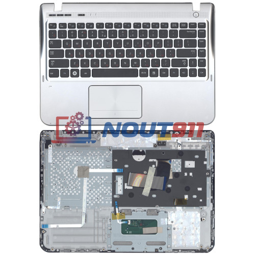 Клавиатура для ноутбука Samsung 300E5A 305E5A черная топ-панель серебристая