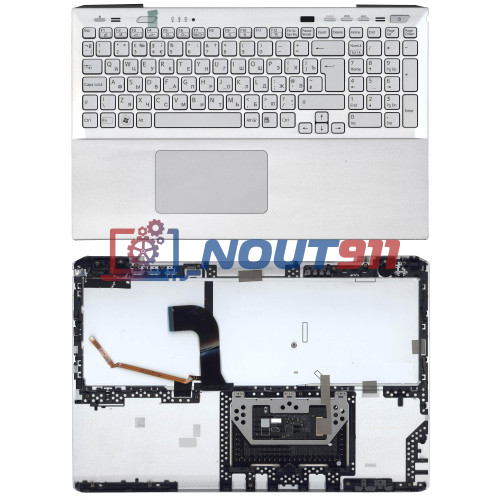 Клавиатура для ноутбука Sony Vaio SVS15 серебристая с подсветкой топ-панель