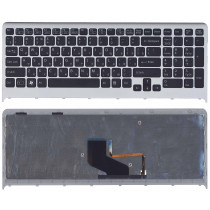Клавиатура для ноутбука Sony Vaio VPC-F219fc черная с подсветкой с серой рамкой