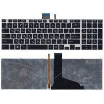 Клавиатура для ноутбука Toshiba S50 черная с серебристой рамкой и подсветкой