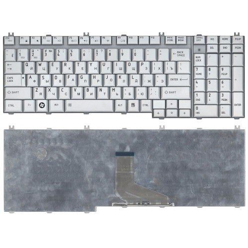 Клавиатура для ноутбука Toshiba Satellite P205-S6237 серебристая (шлейф по центру)