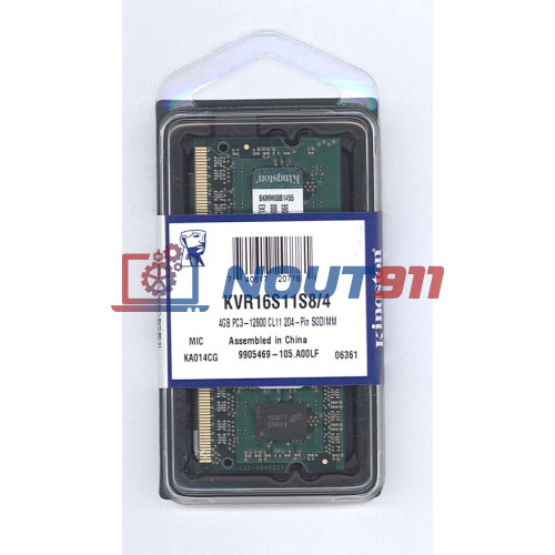 Модуль памяти SODIMM DDR3 1600MHz (PC-12800) 4Gb Kingston KVR16S11S8/4G, 1.5V, Retail
