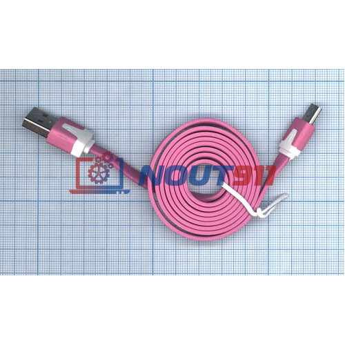 Плоский кабель Color USB-microUSB 1.0m USB-2.0 Pink (Розовый)