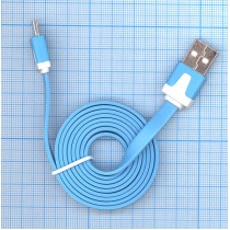Плоский кабель Color USB-microUSB 1.0m USB-2.0 Blue (Голубой)