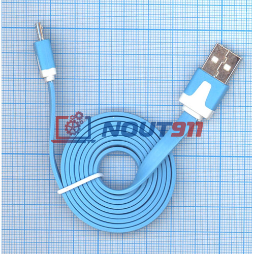 Плоский кабель Color USB-microUSB 1.0m USB-2.0 Blue (Голубой)