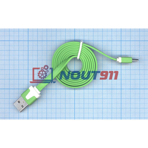 Плоский кабель Color USB-microUSB 1.0m USB-2.0 Green (Зеленый)