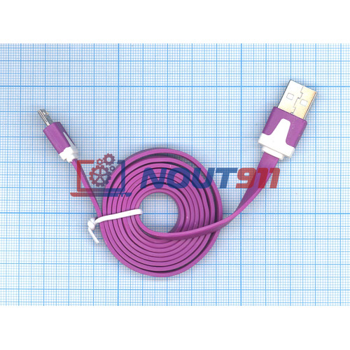 Плоский кабель Color USB-microUSB 1.0m USB-2.0 Purple (Фиолетовый)