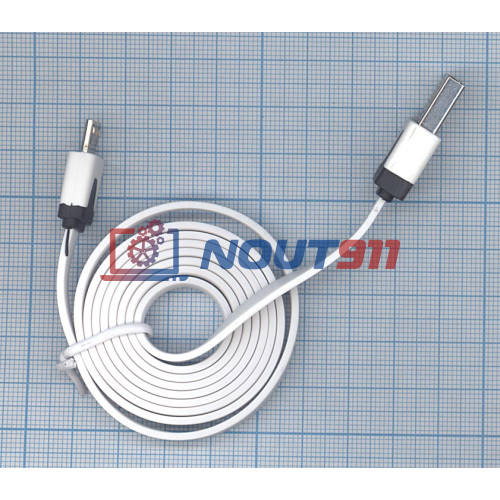 Плоский кабель Color USB-microUSB 1.0m USB-2.0 White (Белый)
