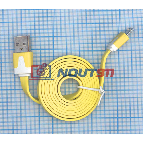 Плоский кабель Color USB-microUSB 1.0m USB-2.0 Yellow (Желтый)