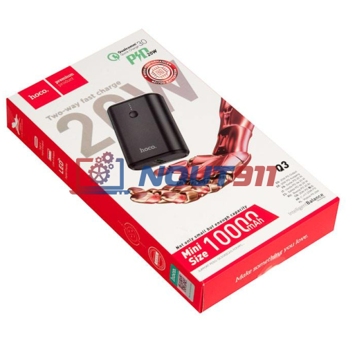 Внешний аккумулятор Powerbank HOCO Q3 Mayflower QC3.0, PD20, USB-A 18W (10000mAh), черный