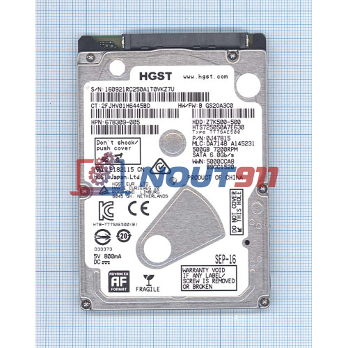 Жесткий диск HDD 2,5" 500GB HGST Travelstar Z7K500-500